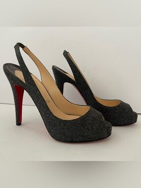 Christian Louboutin wool Dark Gray Slingback Peep-Toe High Heels sandals 38